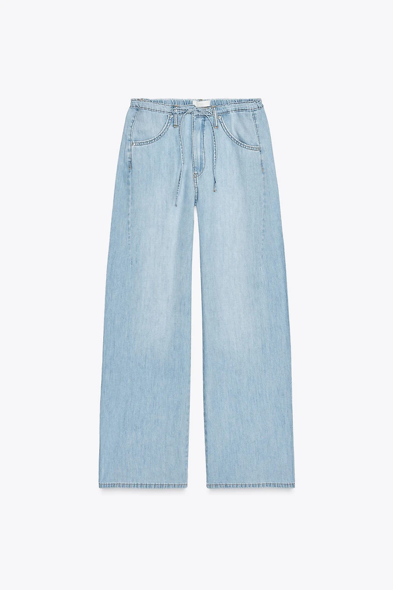 FLOWY DRAWSTRING DENIM PANTS