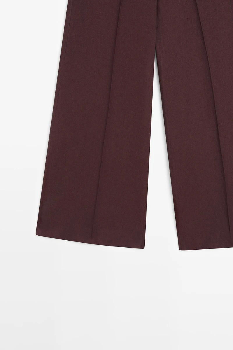 100% linen mid-waist flared pants