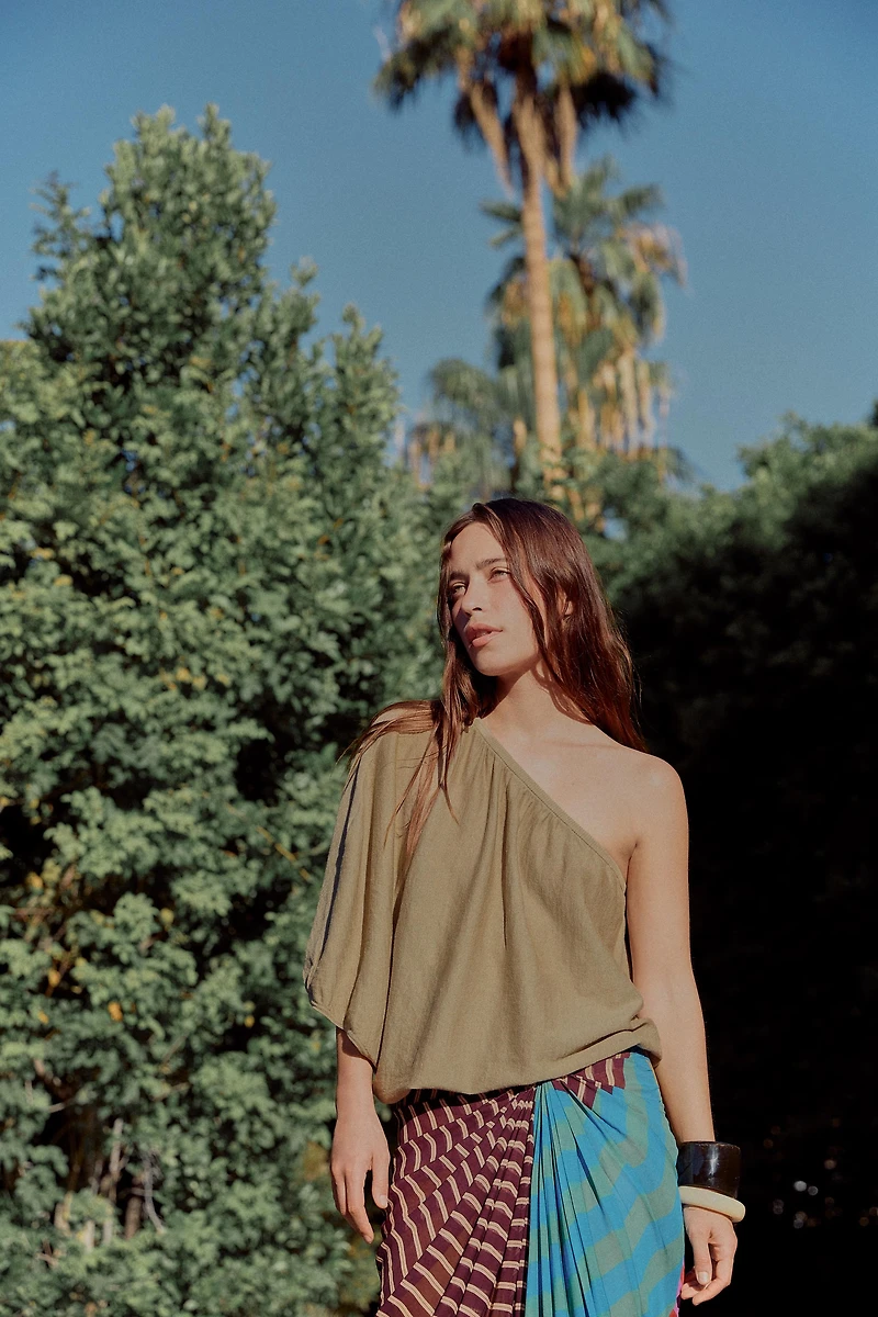 DRAPED STRIPED PAREO SKIRT