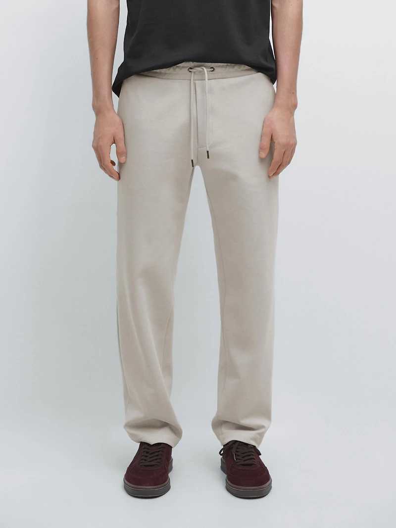 Straight-fit cotton blend trousers