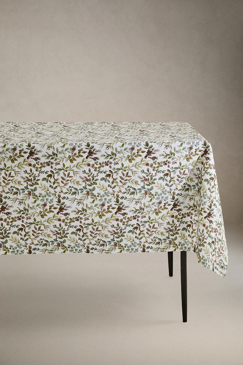 CHRISTMAS RESIN-COATED COTTON LEAVES TABLECLOTH