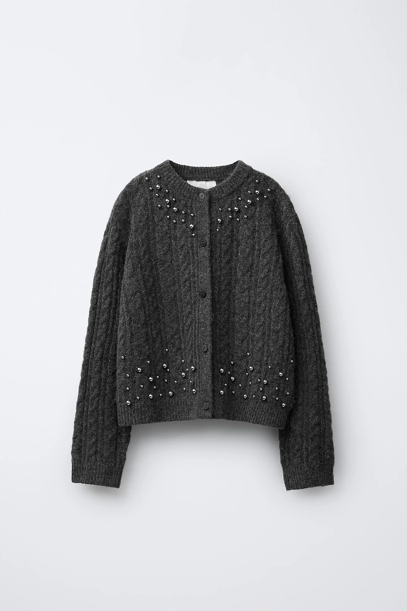 PEARL CABLE-KNIT CARDIGAN
