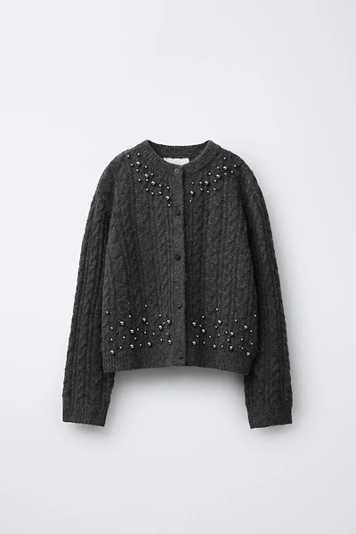 PEARL CABLE-KNIT CARDIGAN
