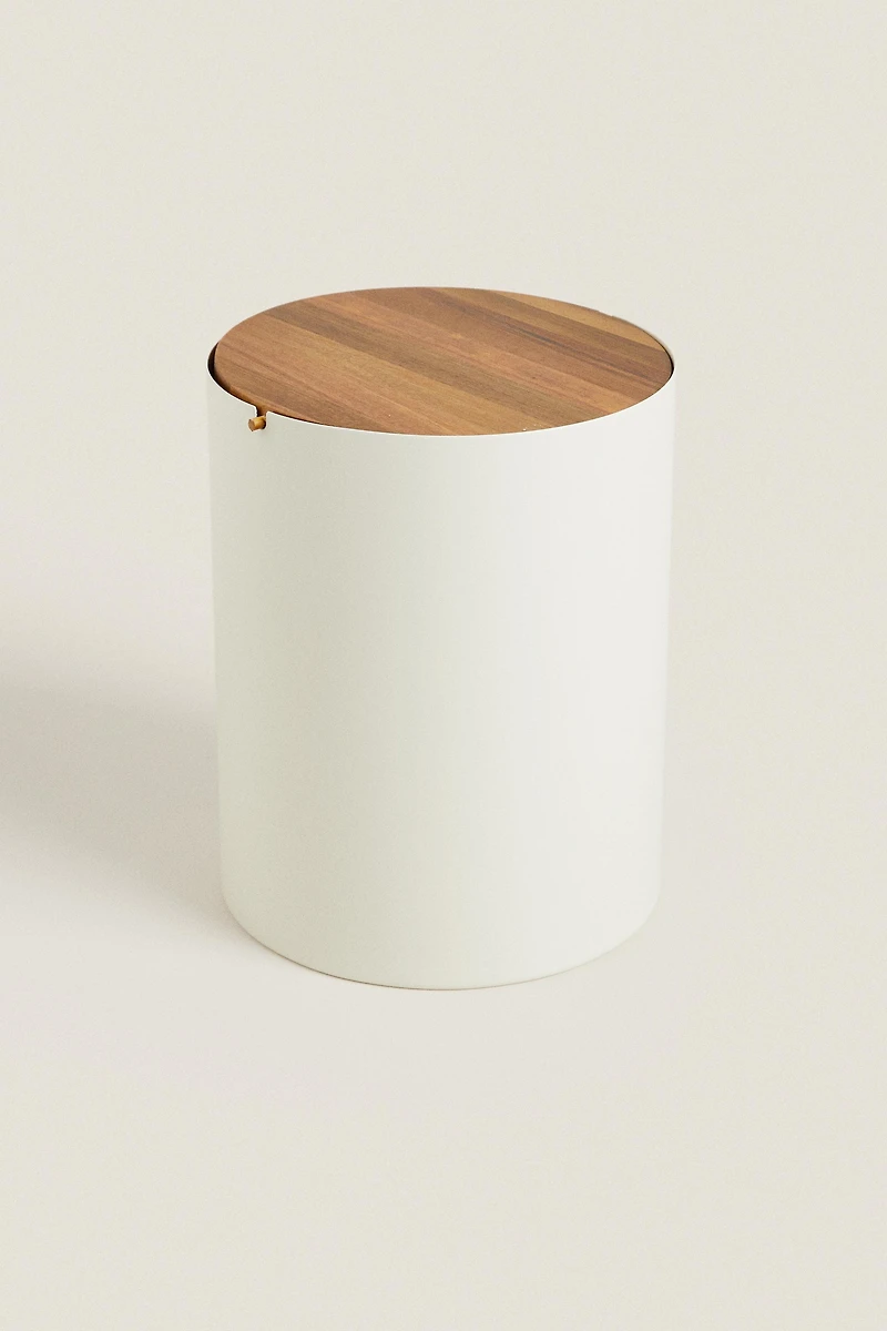 METAL BATHROOM TRASH CAN WITH WOODEN LID