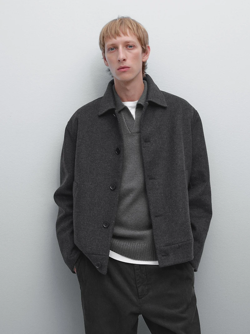 Short wool blend jacket with padded lining