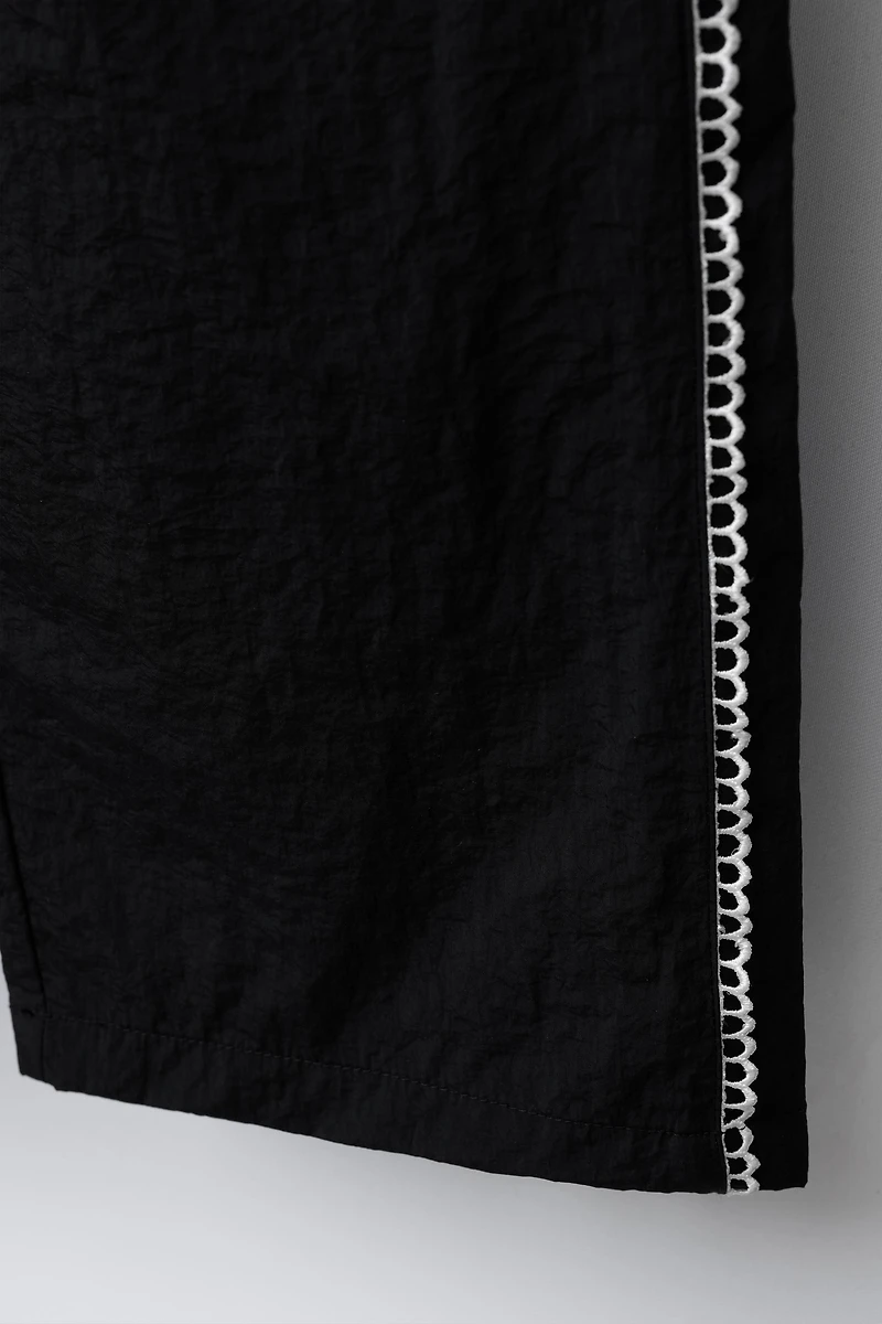 CONTRAST NYLON STRAIGHT LEG PANTS