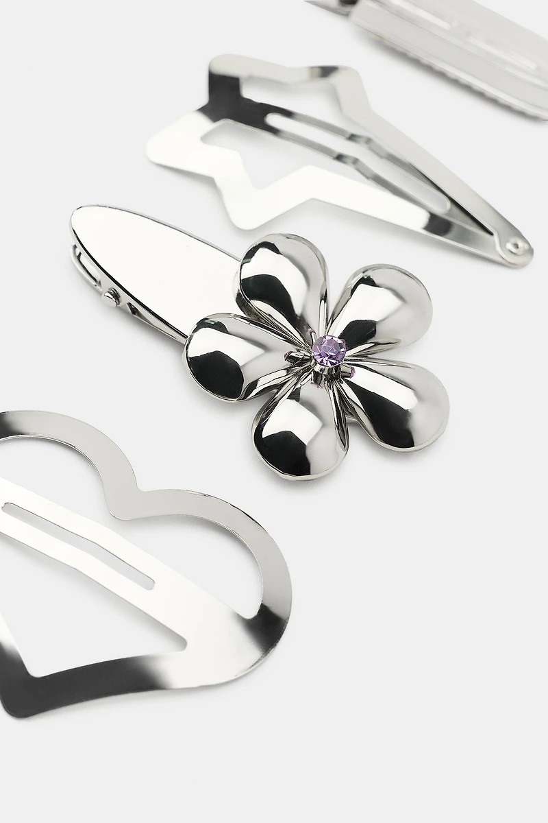 PACK OF 4 FLOWER AND HEART METAL HAIR CLIPS