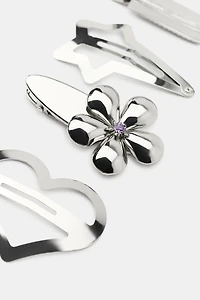 PACK OF 4 FLOWER AND HEART METAL HAIR CLIPS