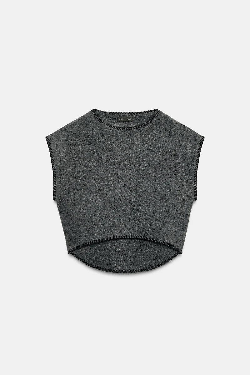 CONTRAST TOPSTITCH KNIT VEST