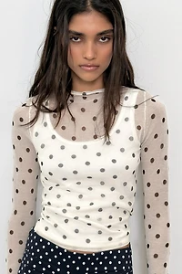 SHEER POLKA DOT KNIT TOP