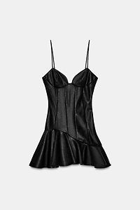 ROBE COURTE EN MATIÈRE SYNTHÉTIQUE À VOLANTS