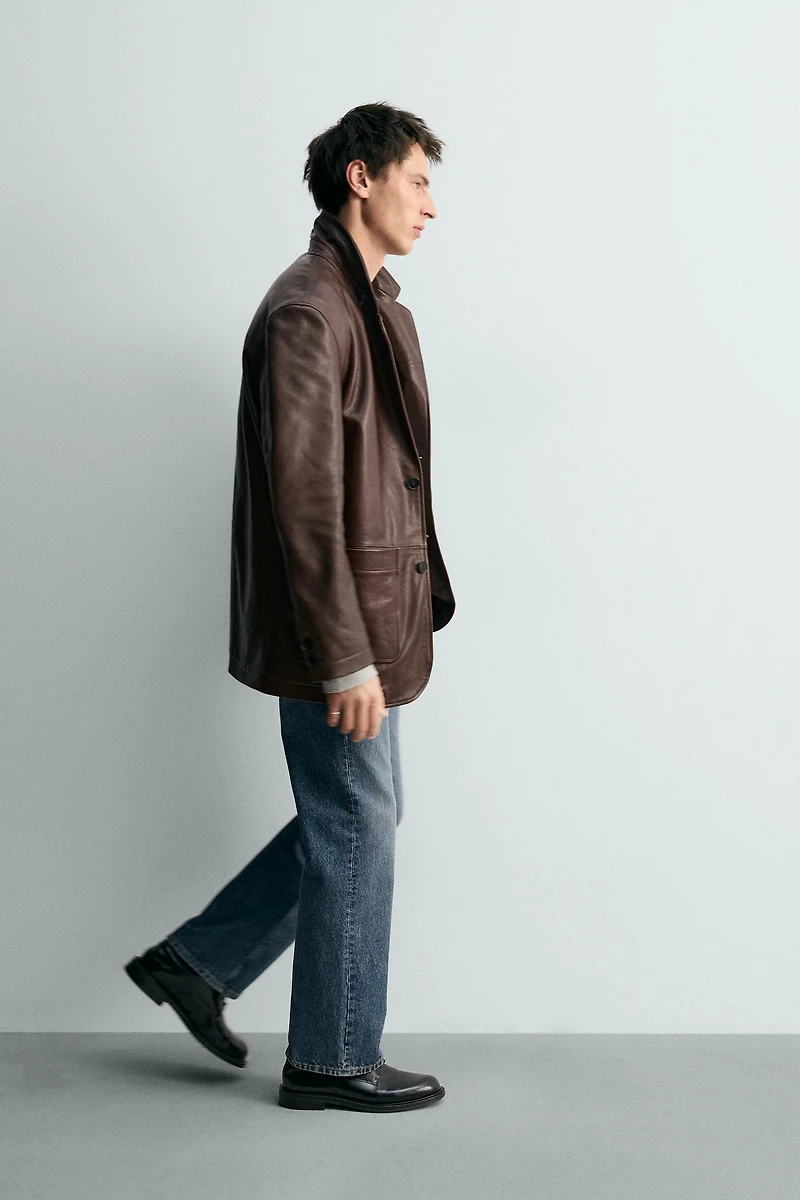 VESTE EN CUIR COUPE DÉCONTRACTÉE