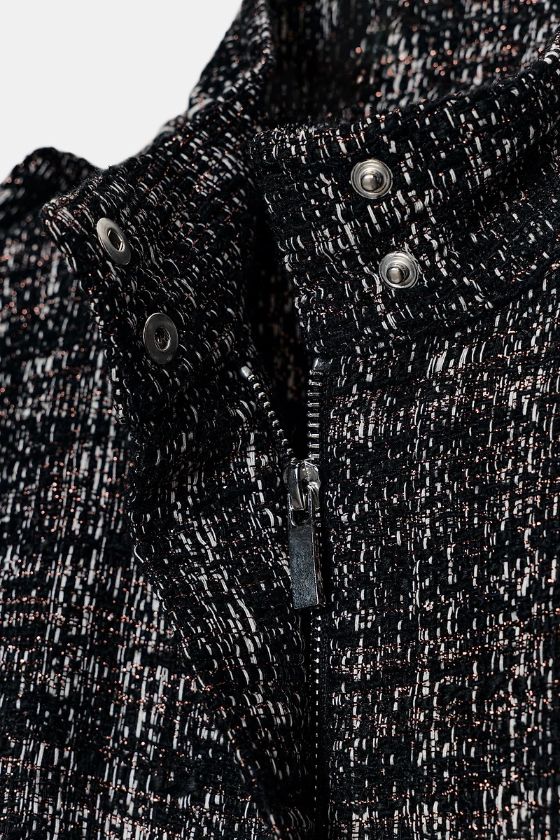 METALLIC THREAD TEXTURED BOMBER JACKET