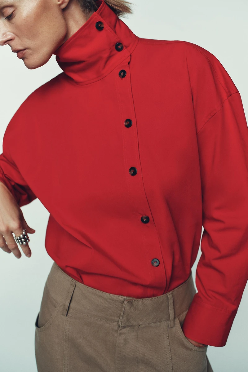 CHEMISE CACHE-CŒUR À COL MONTANT