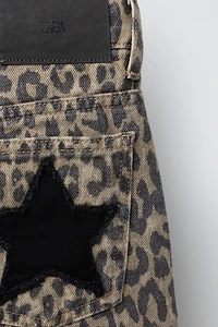 ANIMAL PRINT AND STAR WIDE LEG JEANS