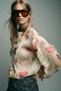 CHEMISE SEMI-TRANSPARENTE À IMPRIMÉ FLORAL