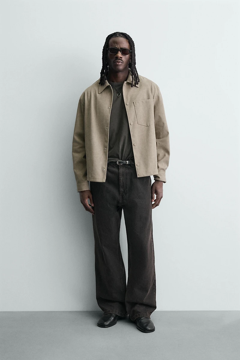 RELAXED FIT FAUX SUEDE OVERSHIRT
