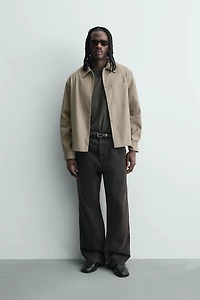 RELAXED FIT FAUX SUEDE OVERSHIRT