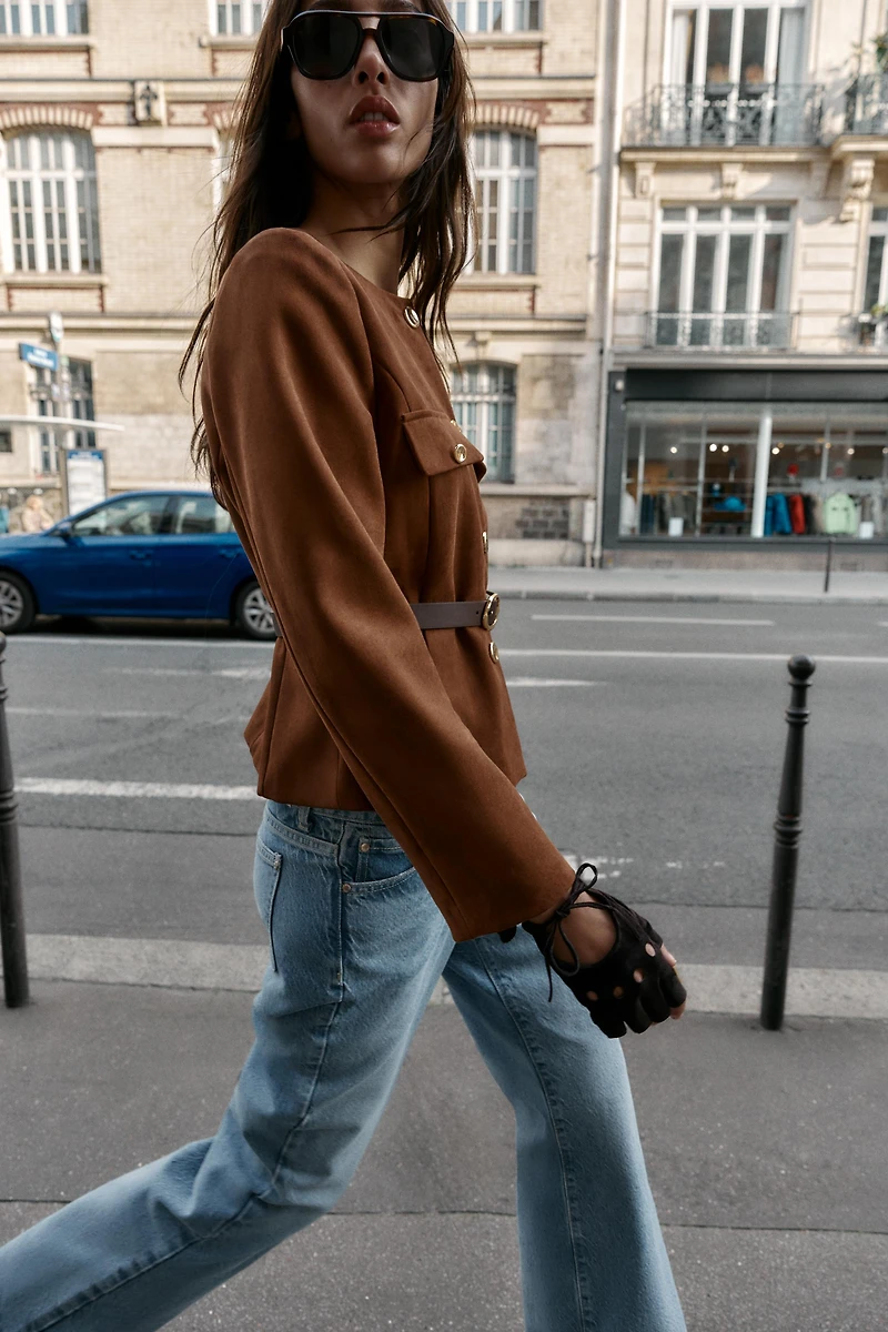 FAUX SUEDE BELTED BLAZER