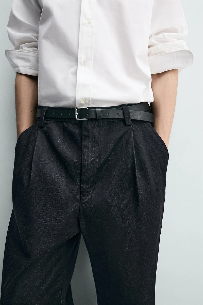 PLEATED DENIM CHINO PANTS
