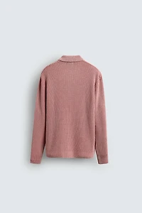 WASHED WAFFLE TEXTURE KNIT POLO SHIRT