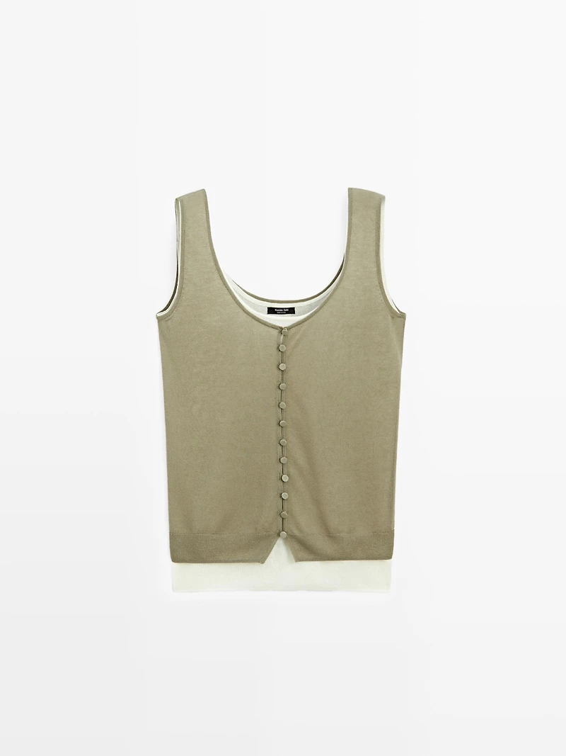 Layered knit top with buttons