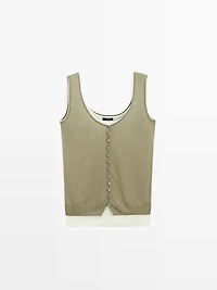 Layered knit top with buttons