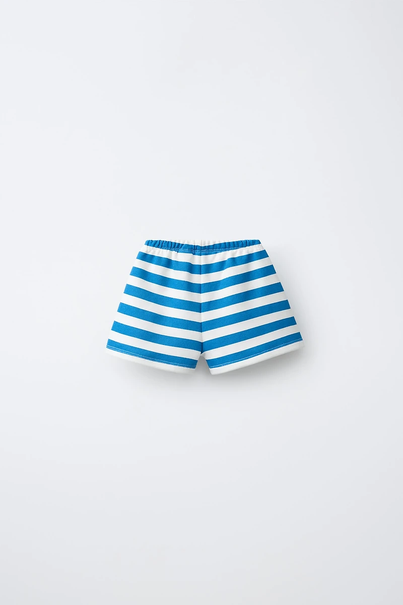 SHORT À RAYURES BRODERIE CRABE