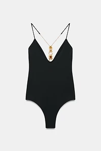 JEWELED SOLID SWIMSUIT