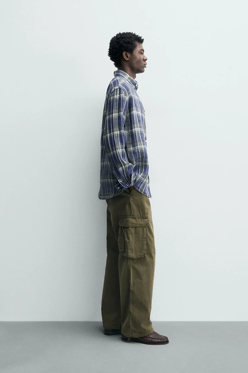100% LINEN PLAID SHIRT