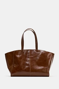 LEATHER TOTE BAG WITH TOPSTITCHING