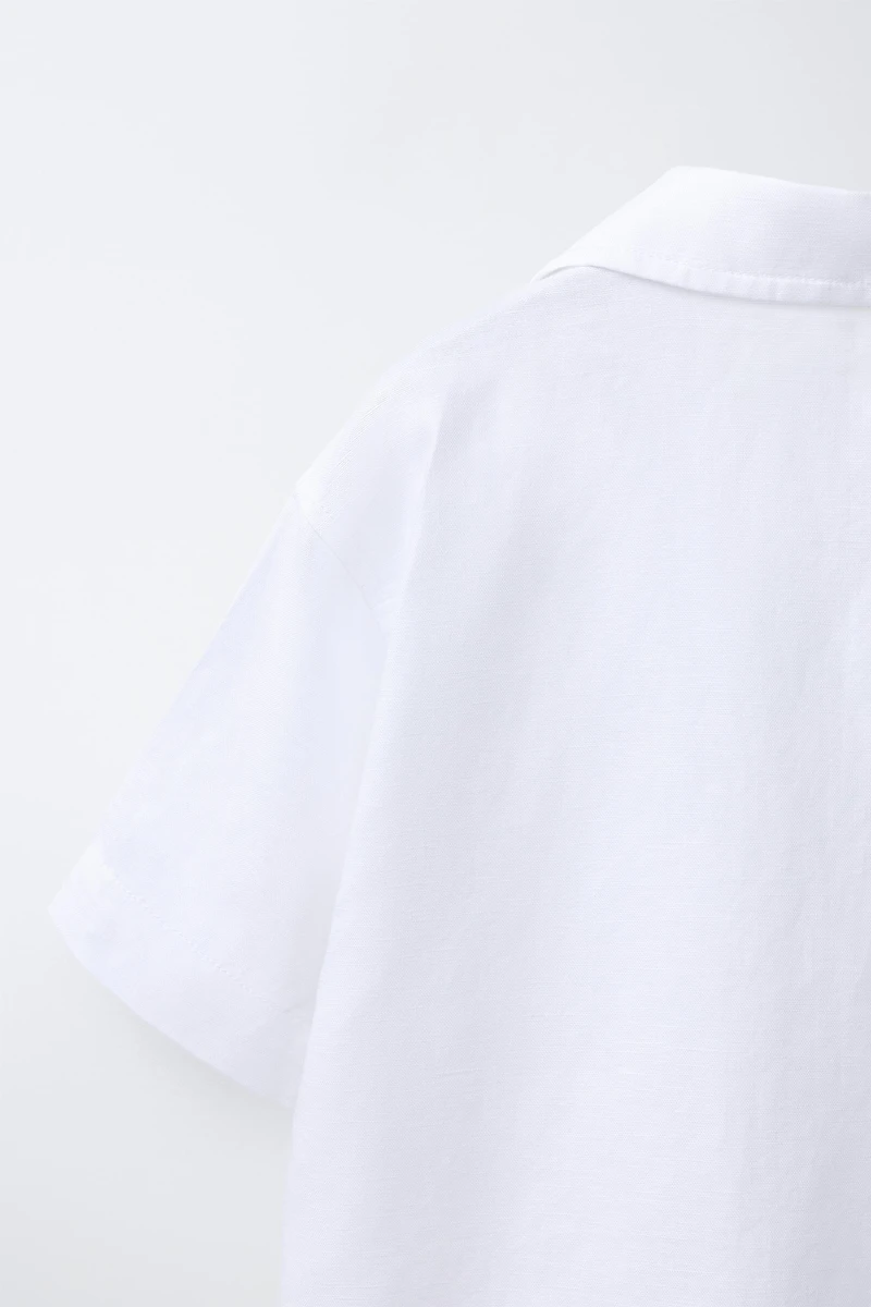 LINEN AND COTTON SPREAD COLLAR SHIRT