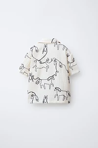 HORSE EMBOSSED PRINT TEXTURED SHIRT
