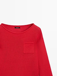Cotton and linen knit sweater with pocket detail