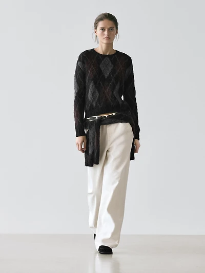 Argyle knit wool and alpaca sweater