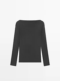 Long sleeve T-shirt with draped neckline