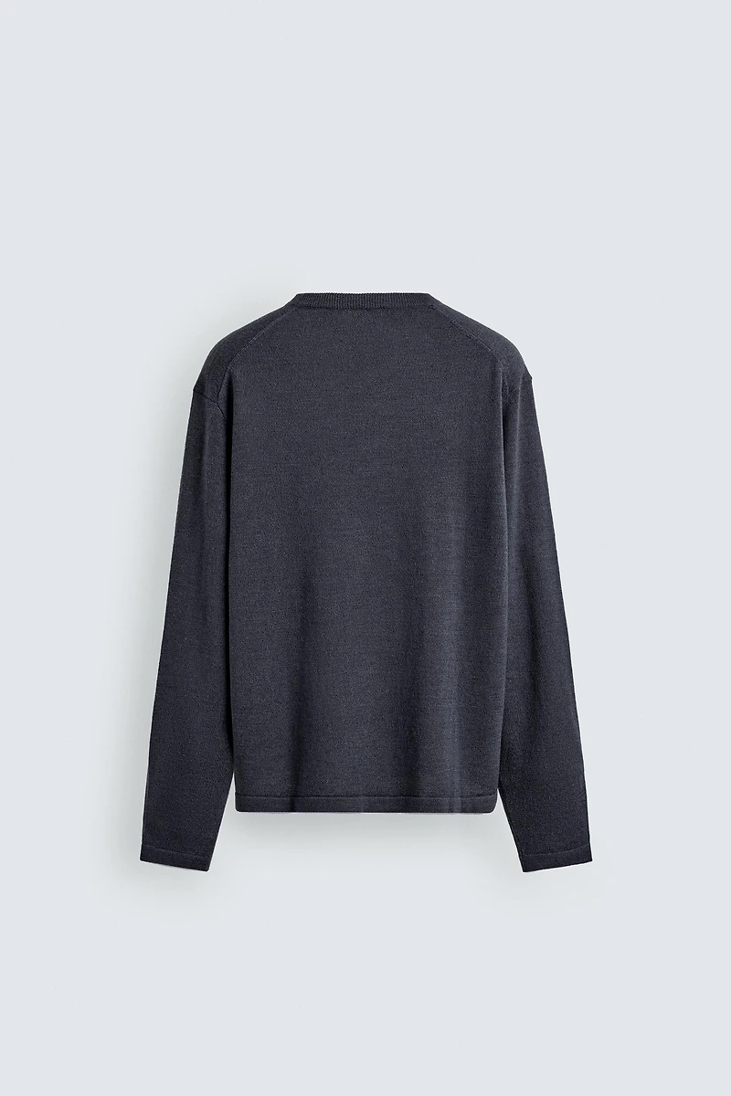LINEN-WOOL BLEND HENLEY JUMPER