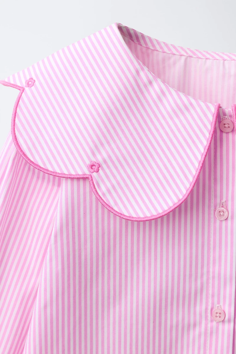 STRIPED EMBROIDERED COLLAR SHIRT
