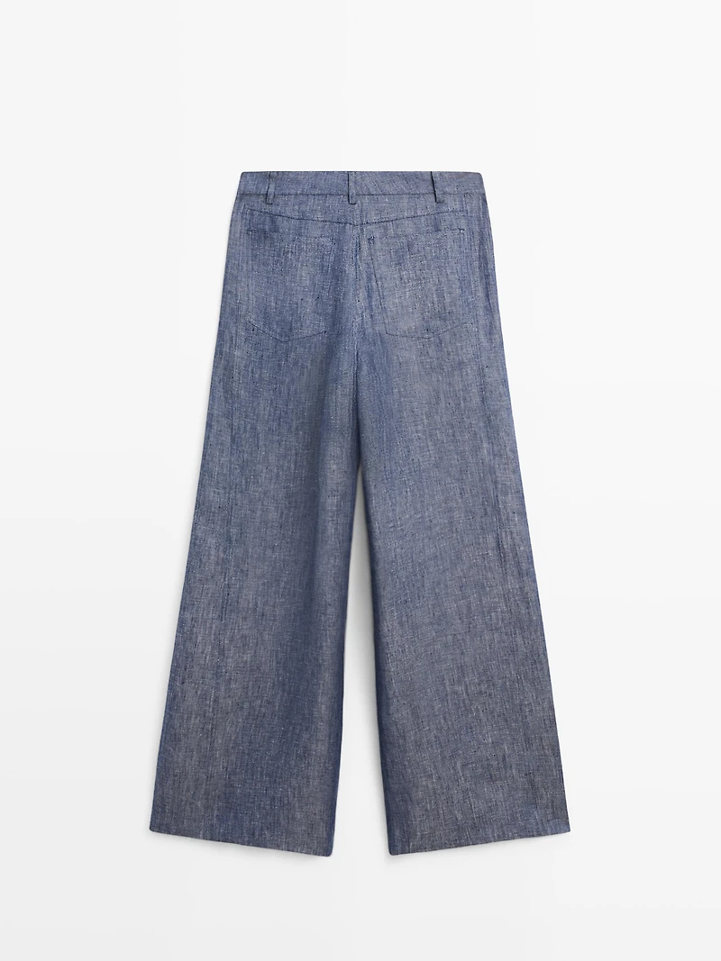 High-waist linen palazzo trousers
