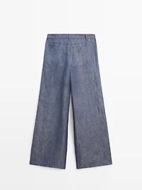 High-waist linen palazzo trousers