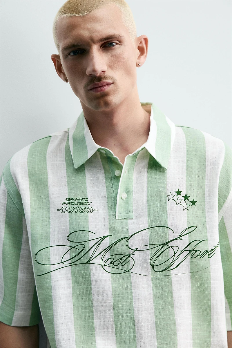 PRINTED GRAPHIC BOXY FIT POLO SHIRT