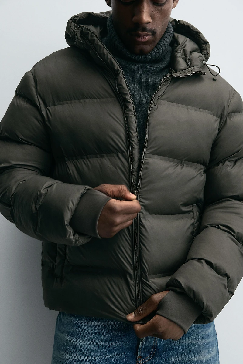 WATER REPELLENT HOODIE PUFFER JACKET