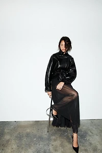 FAUX LEATHER PEPLUM JACKET