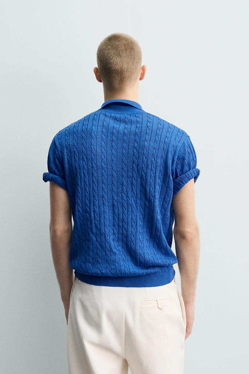 BRAIDED TEXTURED KNIT POLO