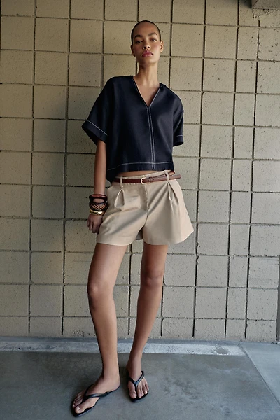 CONTRAST TOPSTITCHED LINEN SHIRT