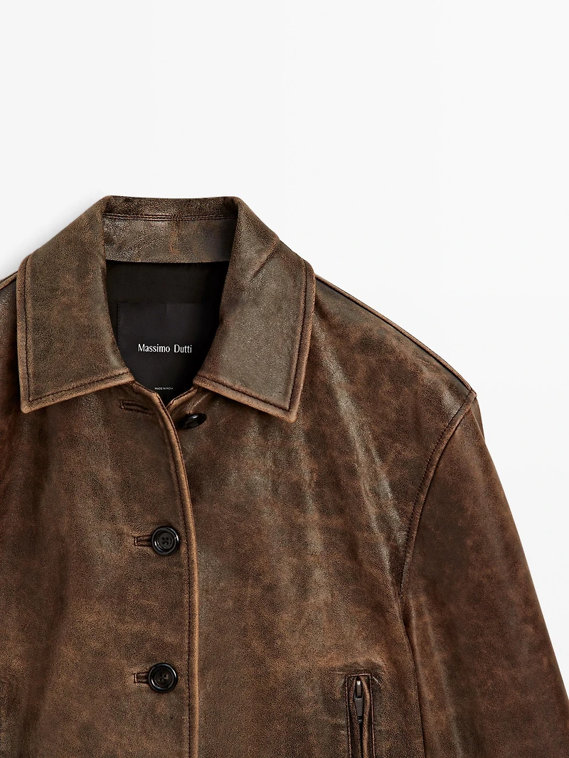 Veste courte effet usé en cuir nappa