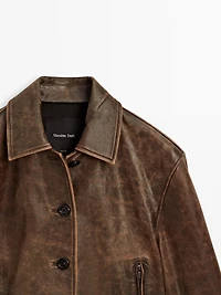 Veste courte effet usé en cuir nappa