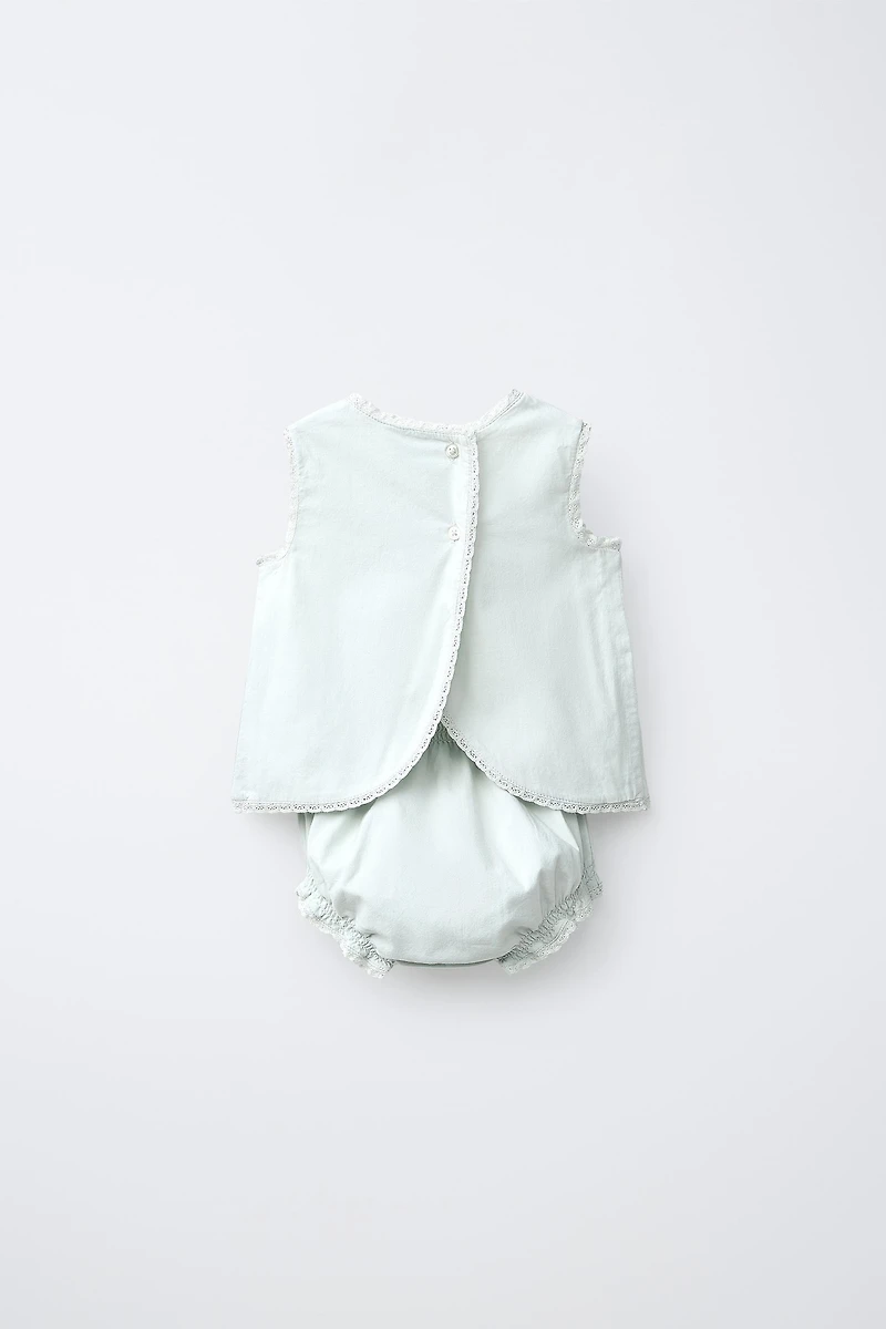 EMBROIDERED SHIRT AND BLOOMERS SET