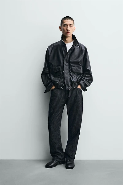 CROPPED FAUX LEATHER JACKET