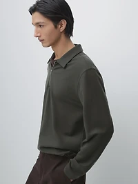 Long sleeve zip-up polo shirt